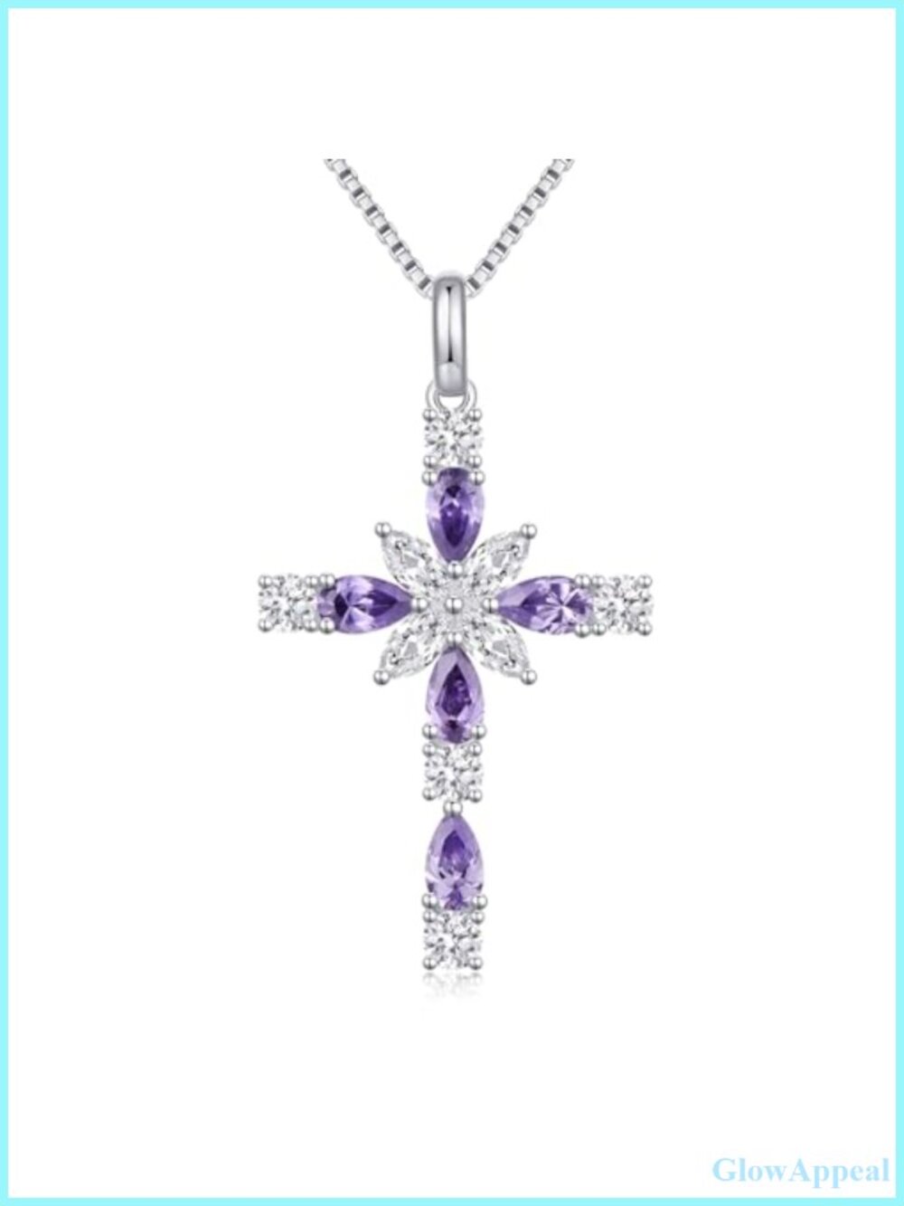 925 Sterling Silver Cross Necklace Birthstone 18" Women's Religious Jewelry